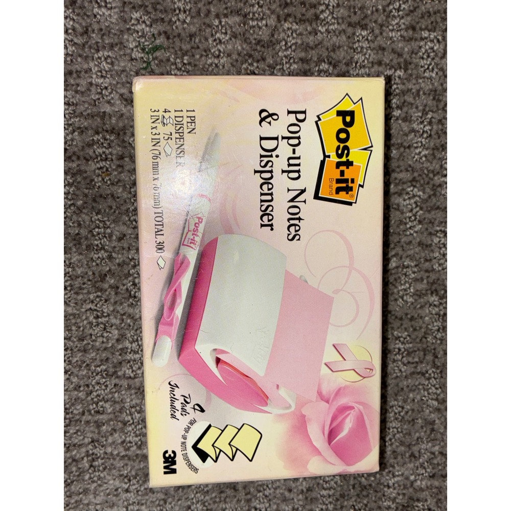 Post-it Pop-up Notes & Dispenser Pink Breast Cancer Awareness 3M Pen 4 Pads 3x3